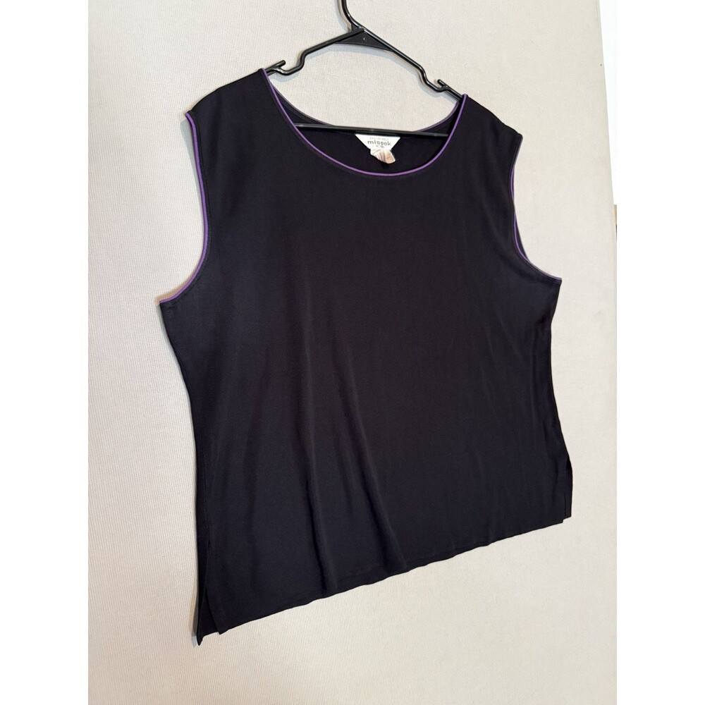 MISOOK Exclusively TANK TOP 3X Women's BLACK Purple Trim Scoop Neck Sleeveless
